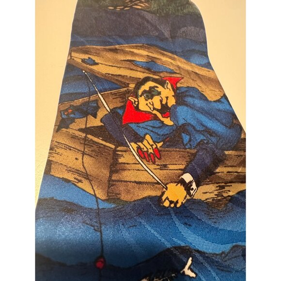RARE Vintage Hallmark Halloween Tie – Dracula Fishing for Dead Fish – Made in US - Picture 9 of 10